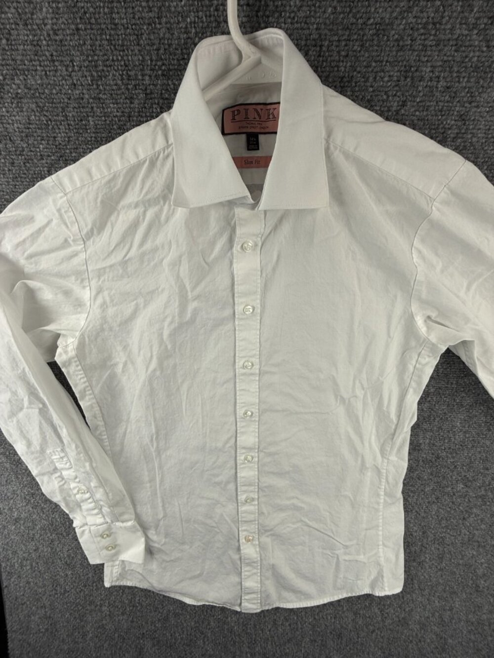 Thomas Pink White Long Sleeve Button Up Shirt Cotton 14.5 Designer Woven Men